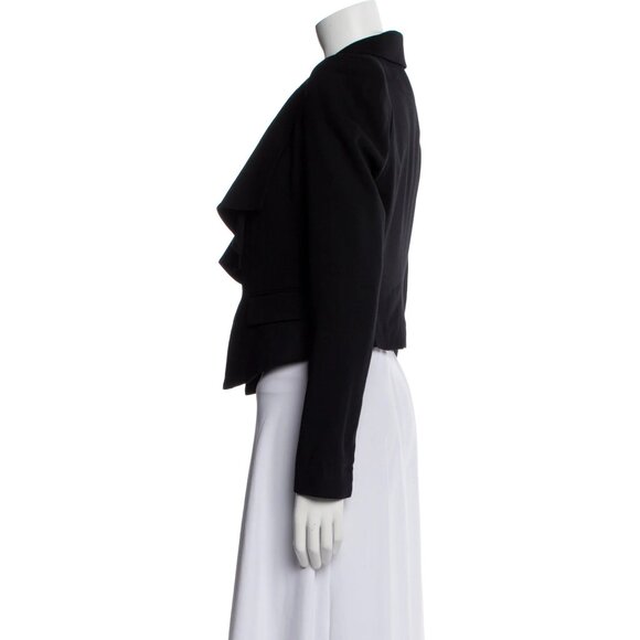 BCBG Max Azria Blazer Black Draped Collar Slit Pockets Hook Eye Closure Size XS - Picture 2 of 7